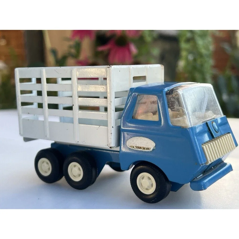 1968 Vintage Mini Tonka Farm Livestock Stake Truck Blue White Dump Bed 5” Toy